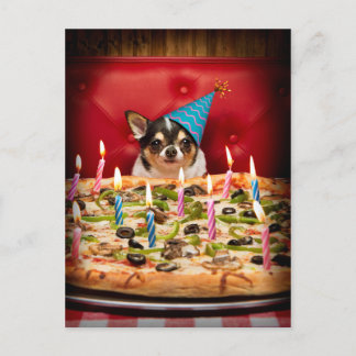 Chihuahua Birthday Pizza Pie Einladungspostkarte