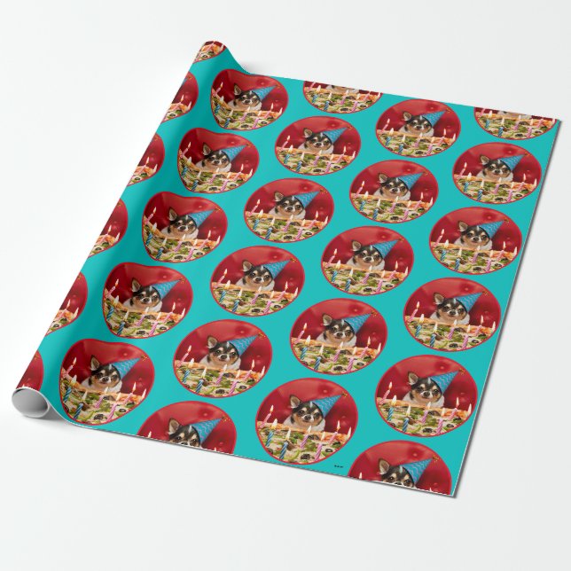 Chihuahua Birthday Pizza Pizza Geschenkpapier (Ungerollt)