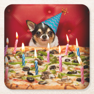 Chihuahua Birthday Pizza Pizza Rechteckiger Pappuntersetzer