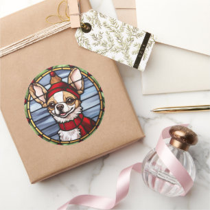 Chihuahua Buntglas Weihnachten Runder Aufkleber