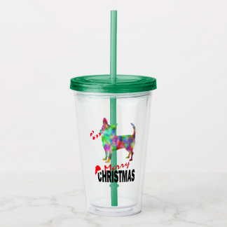 Chihuahua & Candy Cane Merry Christmas Tumbler Acryltrinkbecher