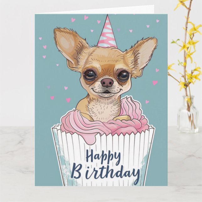 Chihuahua Cartoon Anime Cupcake Paws Karte (Gelbe Blume)