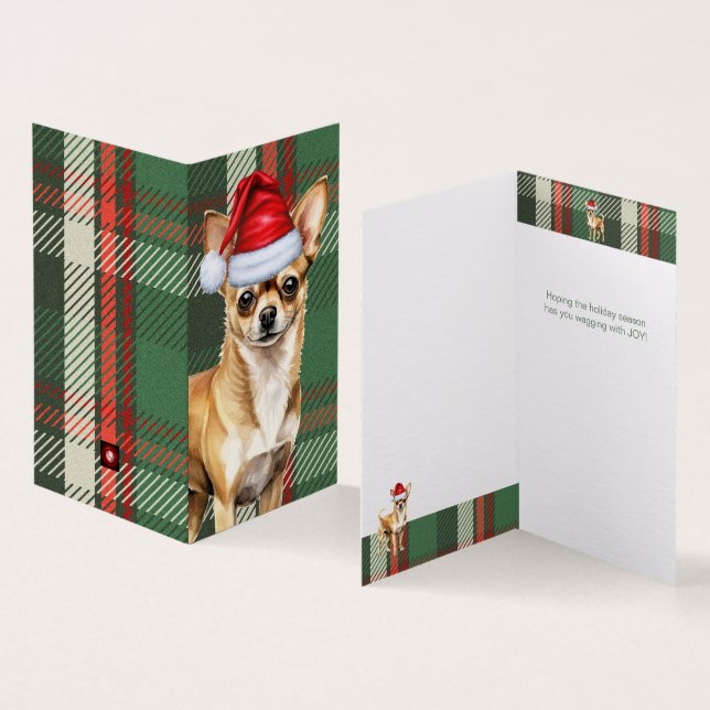Chihuahua Chien de vacances Carte de Noël verte (Inside and Outside)