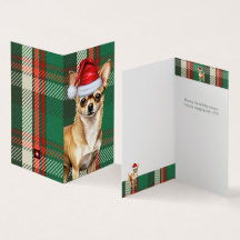 Chihuahua Chien de vacances Carte de Noël verte