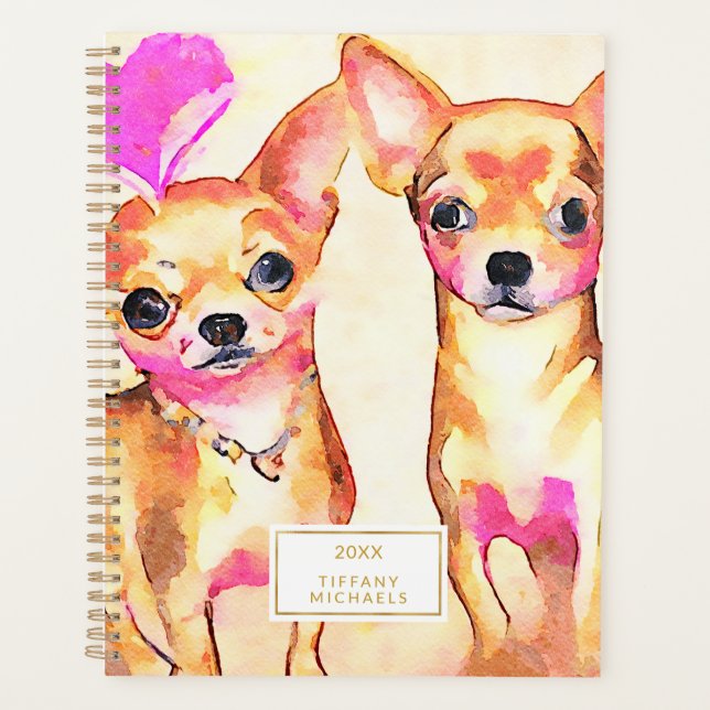 Chihuahua Chiens mignons Aquarelle du coeur rose (Devant)