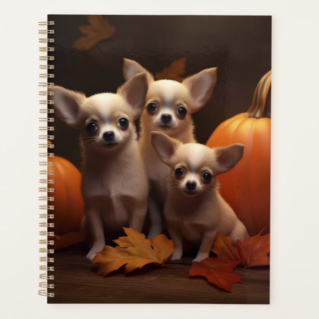 Chihuahua Chiot Automne Citrouille de plaisir (Devant)