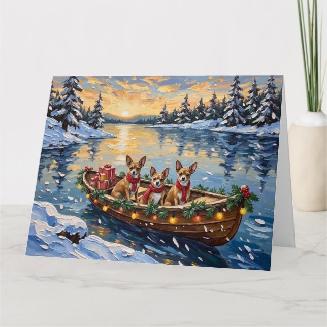 Chihuahua Christmas Boat Holiday Karte (Vorderseite)