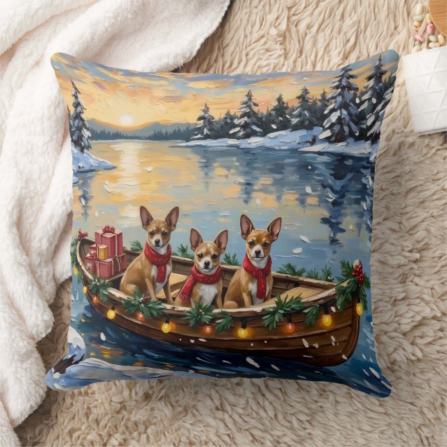 Chihuahua Christmas Boat Holiday Kissen (Decke)