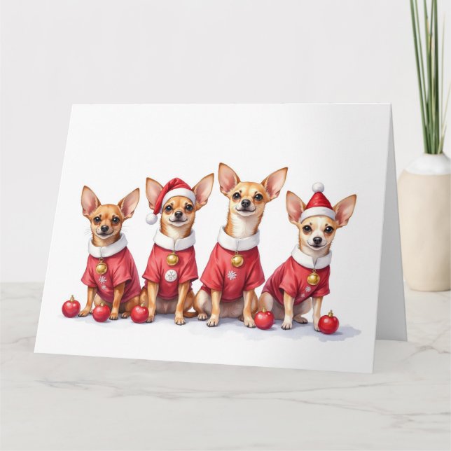Chihuahua Christmas Dress Santa Hat Karte (Vorderseite)
