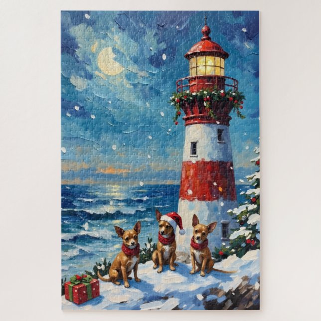 Chihuahua Christmas Lighthouse Holiday (Vertikal)