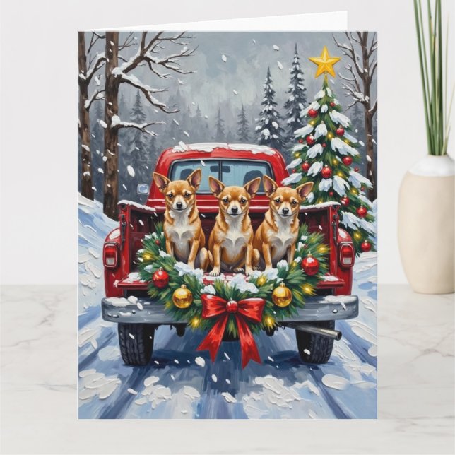 Chihuahua Christmas Red Truck Holiday Karte (Vorderseite)