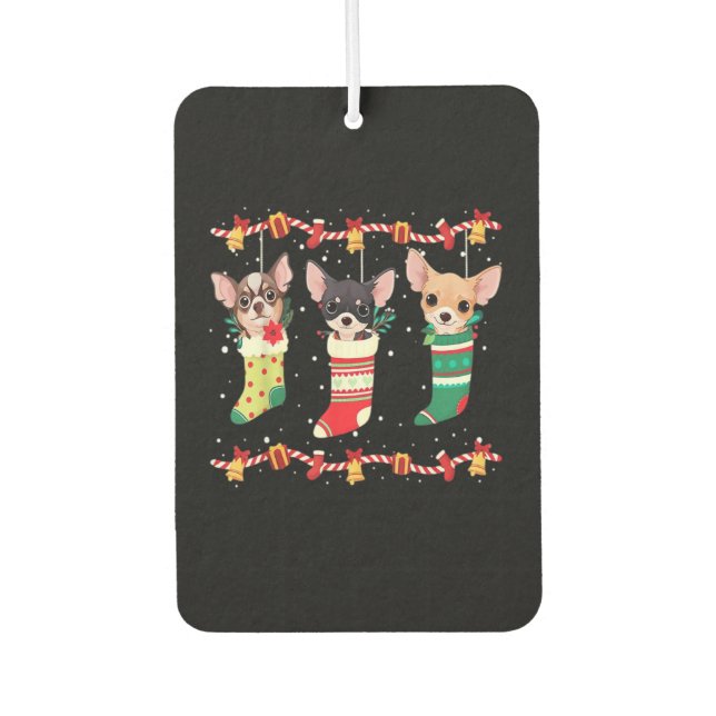 Chihuahua Christmas Socks Lights Funny Xmas Dog Lo Autolufterfrischer (Vorderseite)