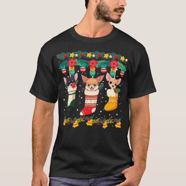Chihuahua Christmas Socks Xmas Lights Pajama T-Shirt (Vorderseite)