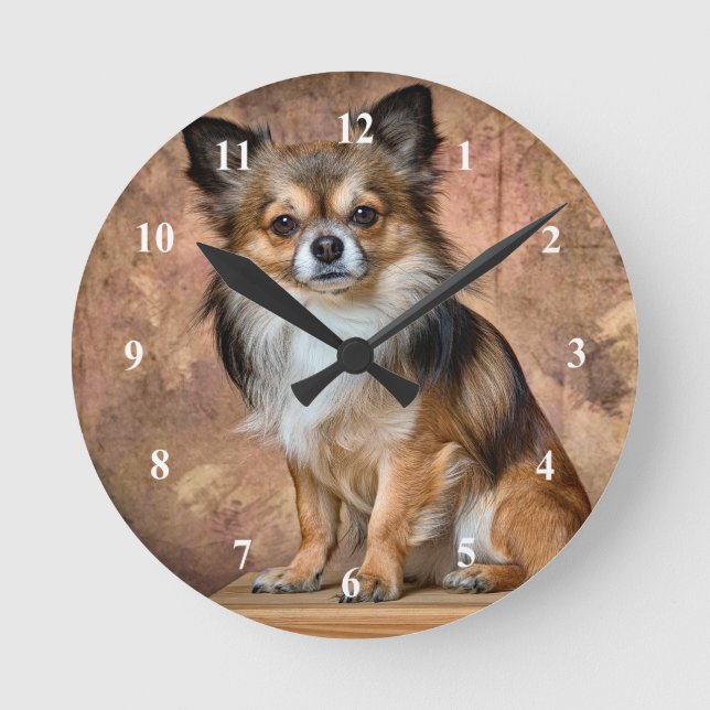 Chihuahua Clock Runde Wanduhr (Vorderseite)