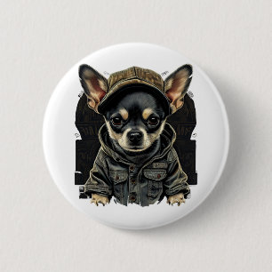 Chihuahua Cool Dog Rap Angesagt-Hop Gangster Button