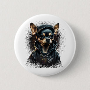 Chihuahua Cool Dog Rap Angesagt-Hop Gangster Button