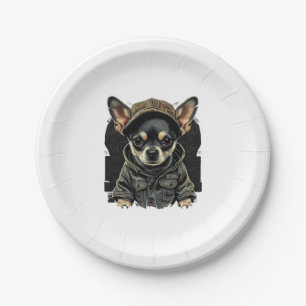 Chihuahua Cool Dog Rap Angesagt-Hop Gangster Pappteller