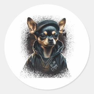 Chihuahua Cool Dog Rap Angesagt-Hop Gangster Runder Aufkleber