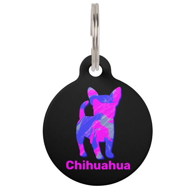 Chihuahua Crazy Hot Pink und Blue Haustiermarke (Vorderseite)