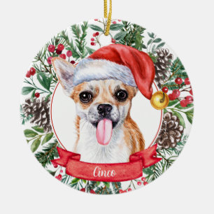 Chihuahua Custom Dog Weihnachtsmannmütze Weihnacht Keramik Ornament