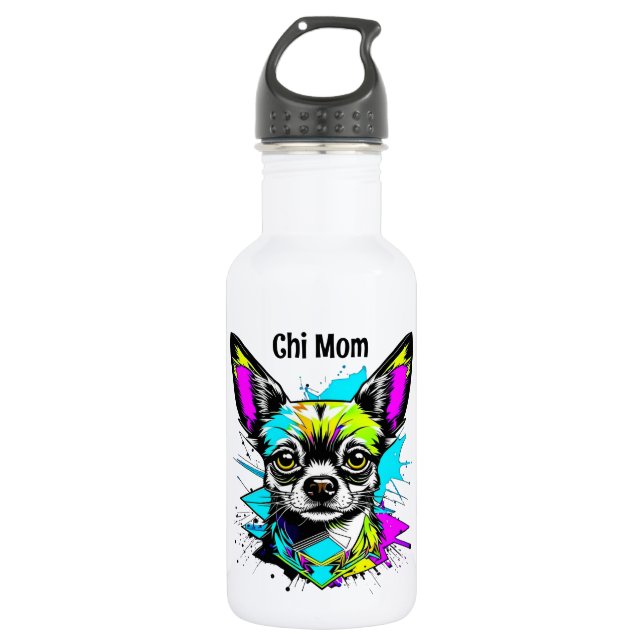 Chihuahua Cyberpunk Art Chi Mama Edelstahlflasche (Vorderseite)