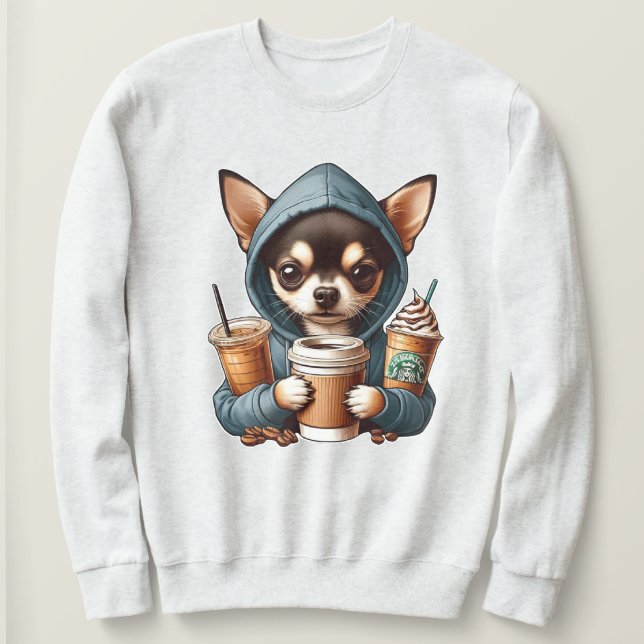 Chihuahua dans un Sweatshirt à capuchon tenant du  (Design devant)