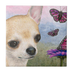 Chihuahua Dog 92 Butterfly-Blume Fliese