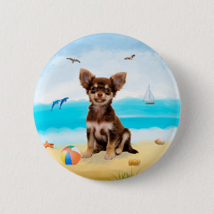 Chihuahua Dog am Strand Button
