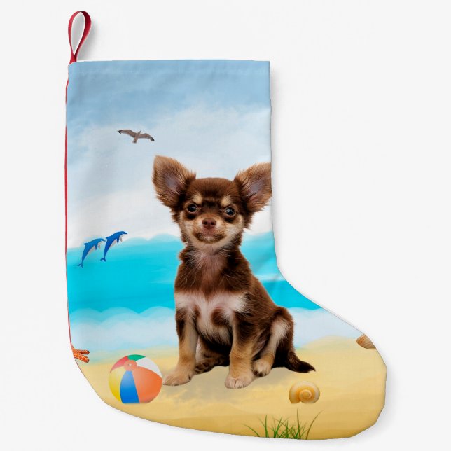 Chihuahua Dog am Strand Kleiner Weihnachtsstrumpf (Vorderseite)