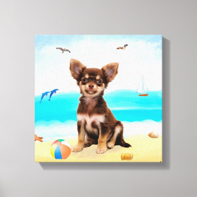 Chihuahua Dog am Strand Leinwanddruck (Vorderseite)