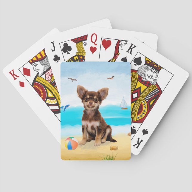Chihuahua Dog am Strand Spielkarten (Rückseite)