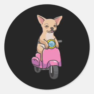 Chihuahua Dog auf einem Roller Runder Aufkleber