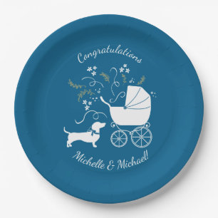 Chihuahua Dog Baby Dusche Blue Boy Pappteller