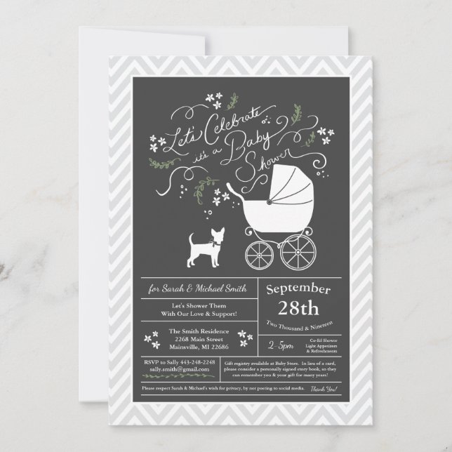 Chihuahua Dog Baby Duwer Gender Neutral Einladung (Vorderseite)