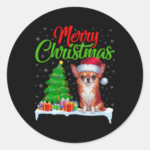 Chihuahua Dog Christmas Tree Lights Xmas Chihuahua Runder Aufkleber