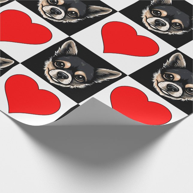 Chihuahua Dog Face Herz Muster Niedliche Welpenges Geschenkpapier (Ecke)