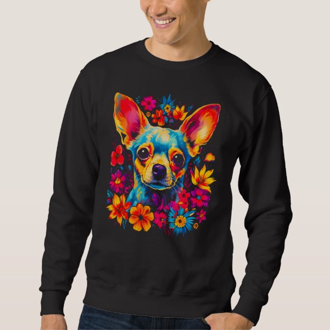 Chihuahua Dog Flowers Sweatshirt (Vorderseite)