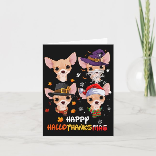 Chihuahua Dog Hallothanksmas Halloween Thanksgivin Karte (Vorderseite)