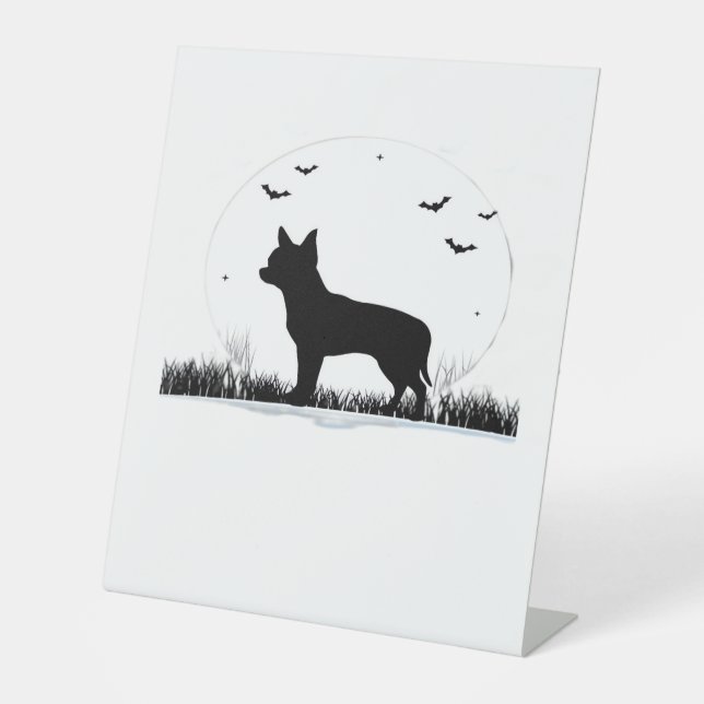 Chihuahua Dog � Halloween Moon Silhouette Classic  Sockelschild (Vorderseite)