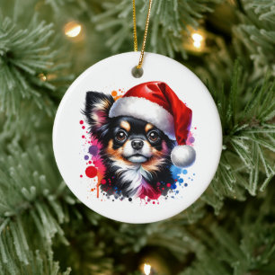 Chihuahua Dog in der Weihnachtsmannmütze Weihnacht Keramik Ornament