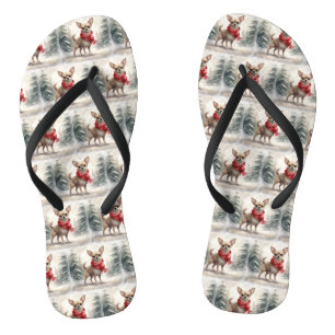 Chihuahua Dog in Schnee Weihnachten Flip Flops