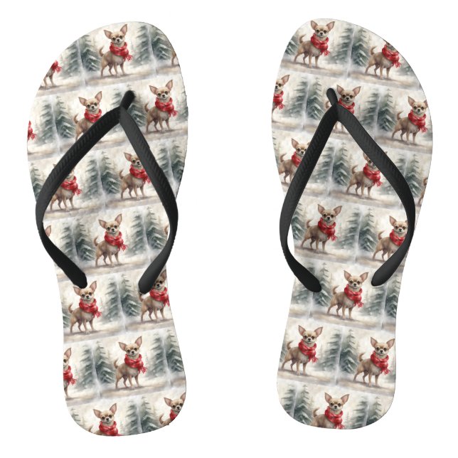 Chihuahua Dog in Schnee Weihnachten Flip Flops (Fußbett)