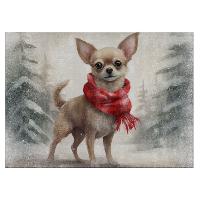 Chihuahua Dog in Schnee Weihnachten Schneidebrett (Vorderseite)