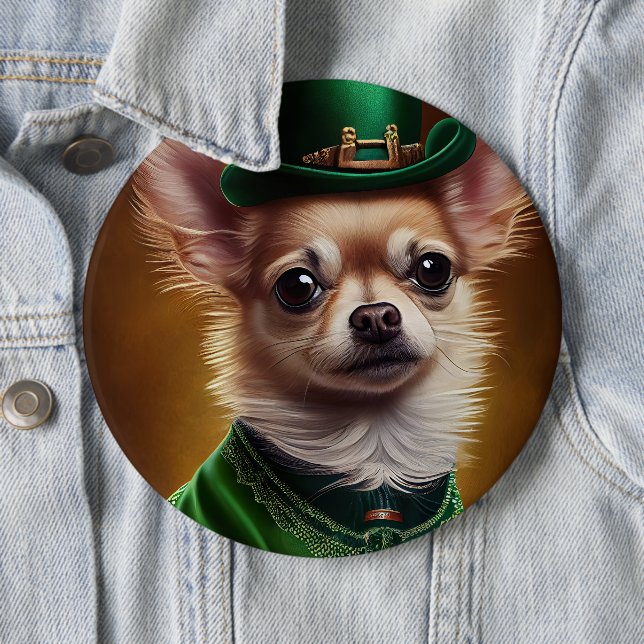 Chihuahua Dog in St. Patrick's Day Dress Button (Beispiel)