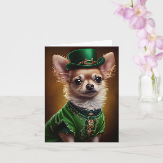 Chihuahua Dog in St. Patrick's Day Dress Karte (Orchidee)