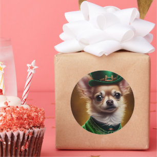Chihuahua Dog in St. Patrick's Day Dress Runder Aufkleber