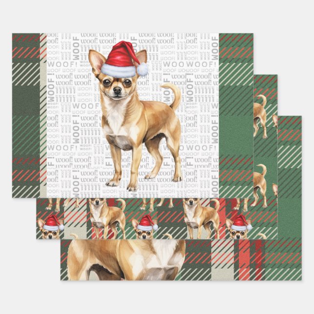 Chihuahua Dog Karierte Weihnachten rot und grün Geschenkpapier Set (Set)
