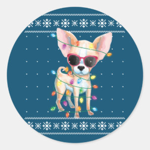Chihuahua Dog Mama Frauen Weihnachten hässlich Swe Runder Aufkleber