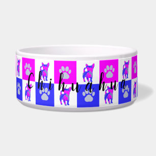 Chihuahua Dog & Paw Hot Pink und Blue Pet Bowl Napf