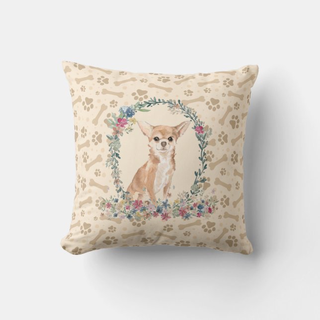 Chihuahua Dog Paw Print & Floral Niedlich Kissen (Vorderseite)